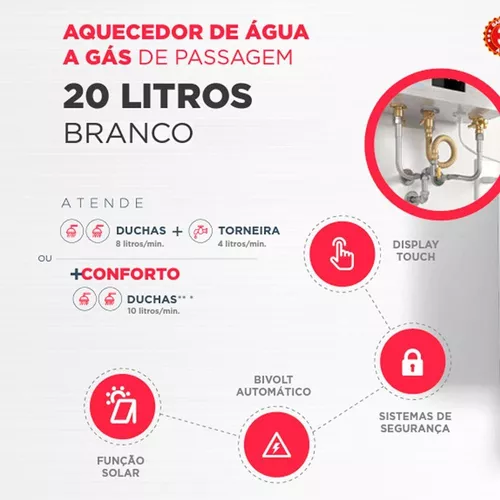 Aquecedor a Gás Rheem – Digital – 20L – Bivolt